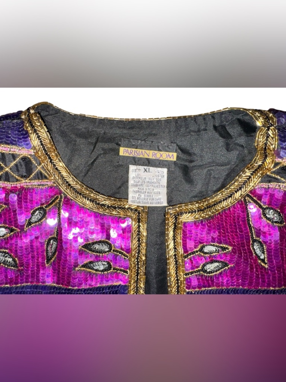 VTG Parisian Works Multicolor Silk Sequin & Embroidered Open-Front Jacket, XL - Picture 5 of 10